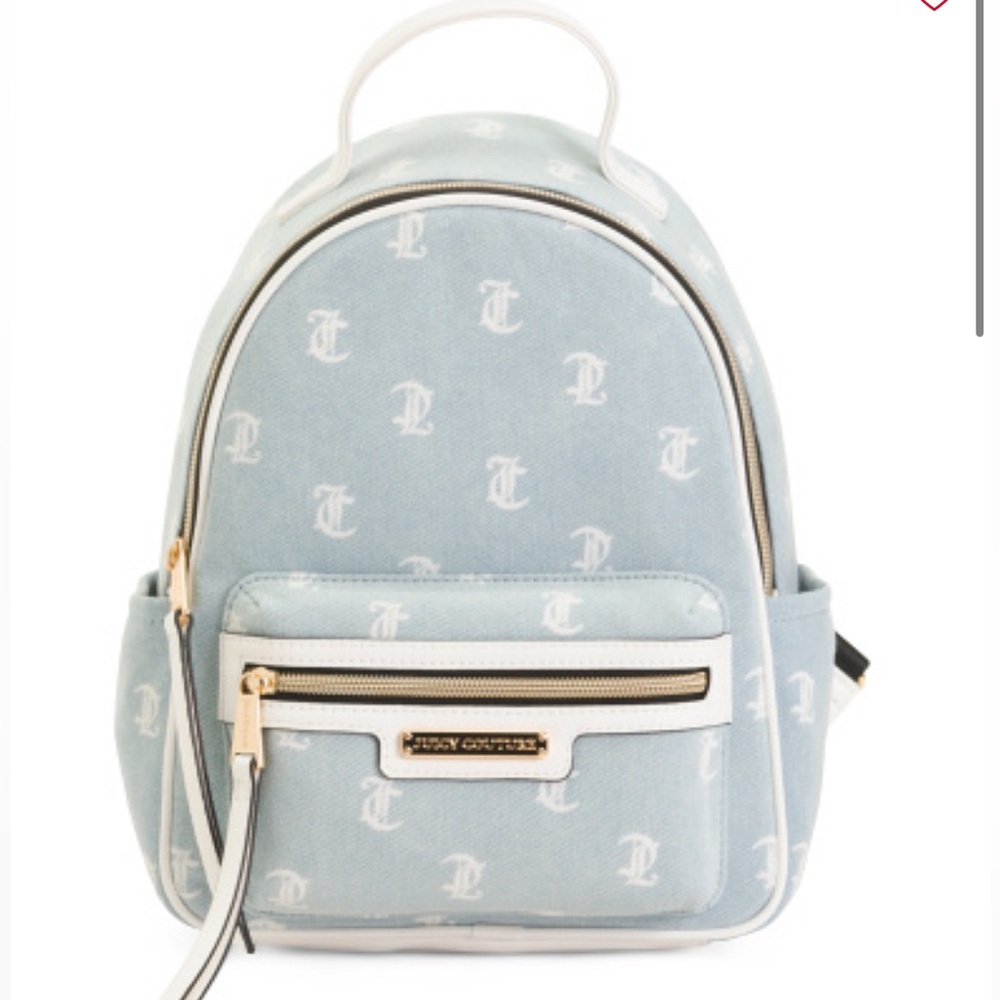 NWT Juicy Couture Logo Gothic White Washed Denim Mini Backpack